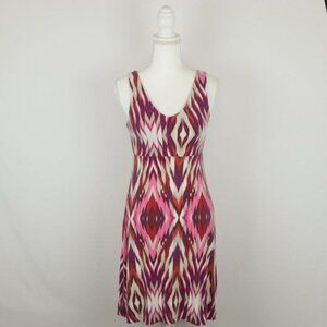 Athleta Santorini Women's XS Pink Cream Ikat V-Neck Knit Above Knee Dress